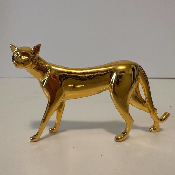 THE FRANKLIN MINT curio cabinet cats collection "Art Deco" Brass Cat -VINTAGE - Picture 7 of 9